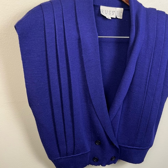 Vintage Russ Indigo/Purple Sweater Vest – 1980s Double-Breasted – Size L - Picture 3 of 12